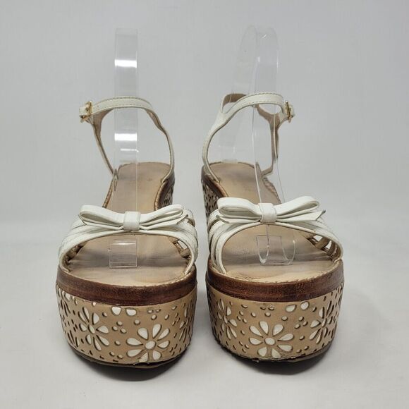 Kate Spade Sandals Womens 7M Titi White Vacchetta Platform Leather Floral - Picture 3 of 13
